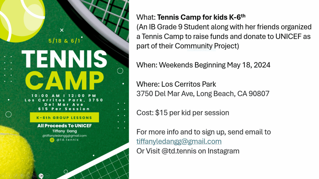 Grade 9 Student Tiffany Dang Tennis Camp Poster Grade 9 Student Tiffany Dang Tennis Camp Poster